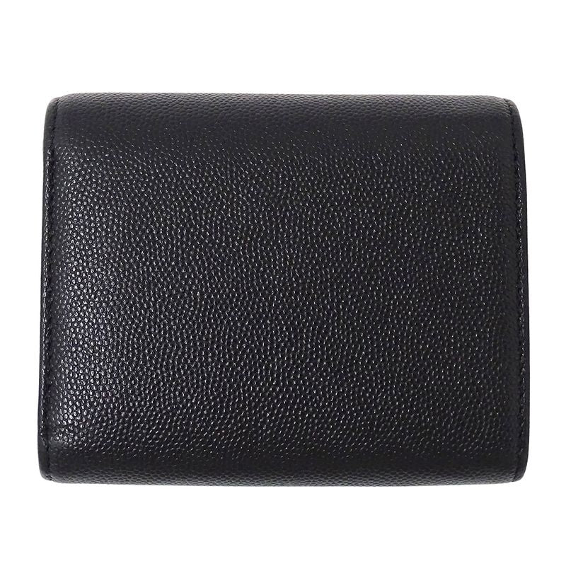 Chanel Wallet Trifold Caviar Leather Black Silver CC Logo Mini Small