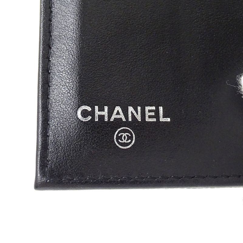 Chanel Wallet Trifold Caviar Leather Black Silver CC Logo Mini Small