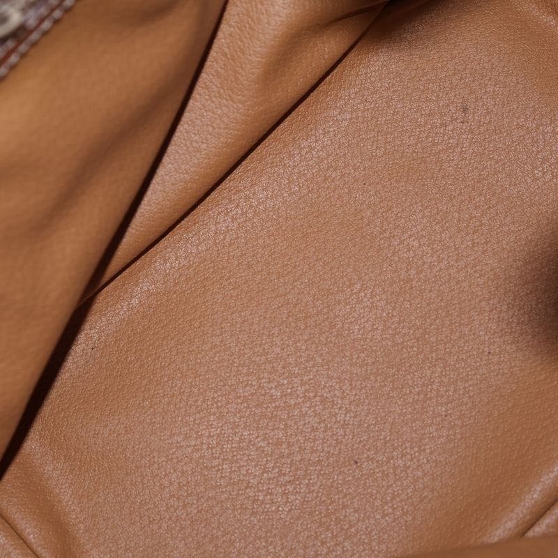 Celine Macadam Pattern Leather Drawstring Shoulder Bag Gold Brown