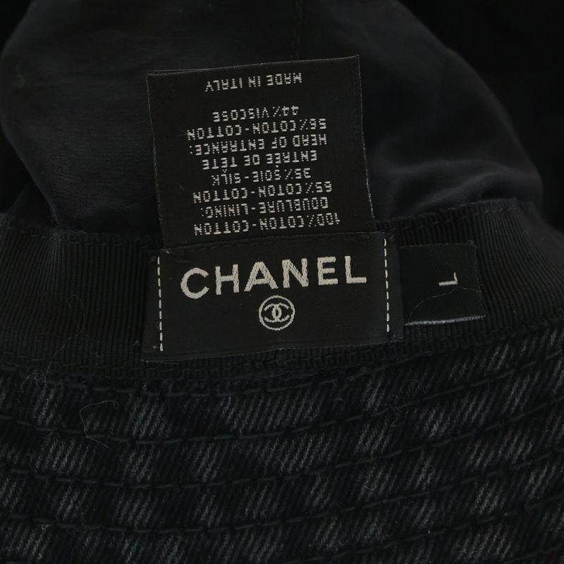 Chanel CC Logo Washed Denim Bucket Hat Black