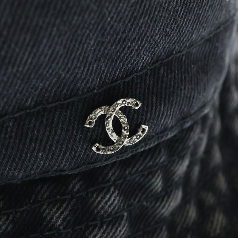 Chanel CC Logo Washed Denim Bucket Hat Black