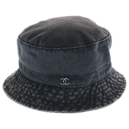 Chanel CC Logo Washed Denim Bucket Hat Black