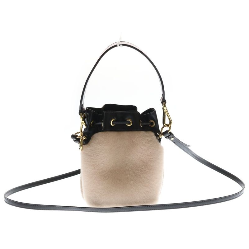 Fendi Pre Owned Mono Tresor Bucket Bag Mini Black Beige