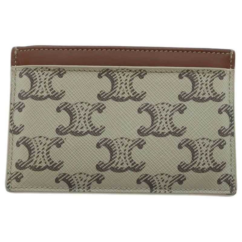 Celine Triomphe Leather Card Case Ivory Brown