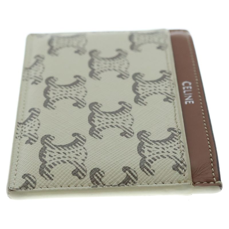 Celine Triomphe Leather Card Case Ivory Brown