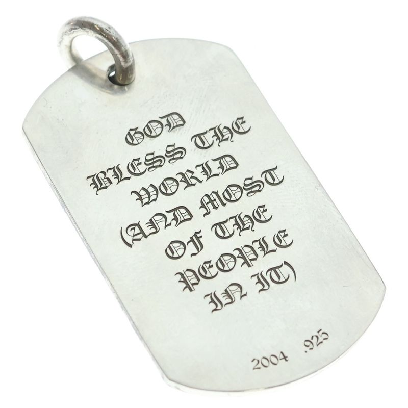 Chrome Hearts D Tag Lrg God Bless Dog Tag Large Pendant Top Silver