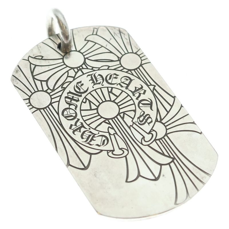 Chrome Hearts D Tag Lrg God Bless Dog Tag Large Pendant Top Silver