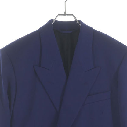Balenciaga Gold Button Wool Double Breasted Tweed Jacket Blue