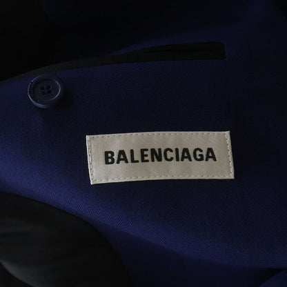 Balenciaga Gold Button Wool Double Breasted Tweed Jacket Blue