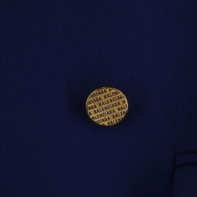 Balenciaga Gold Button Wool Double Breasted Tweed Jacket Blue