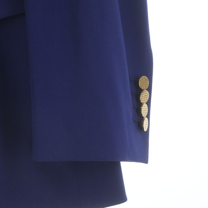 Balenciaga Gold Button Wool Double Breasted Tweed Jacket Blue