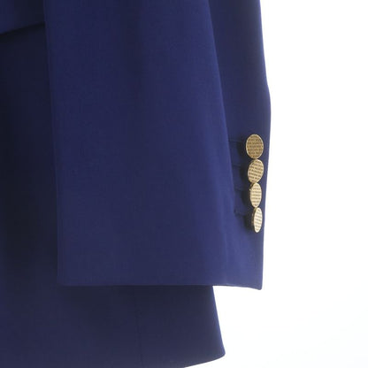 Balenciaga Gold Button Wool Double Breasted Tweed Jacket Blue