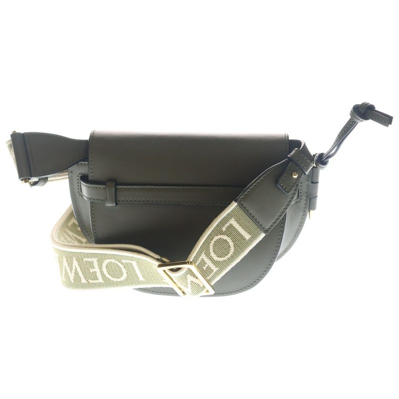 Loewe Gate Dual Mini Shoulder Bag Khaki Green Leather Gold