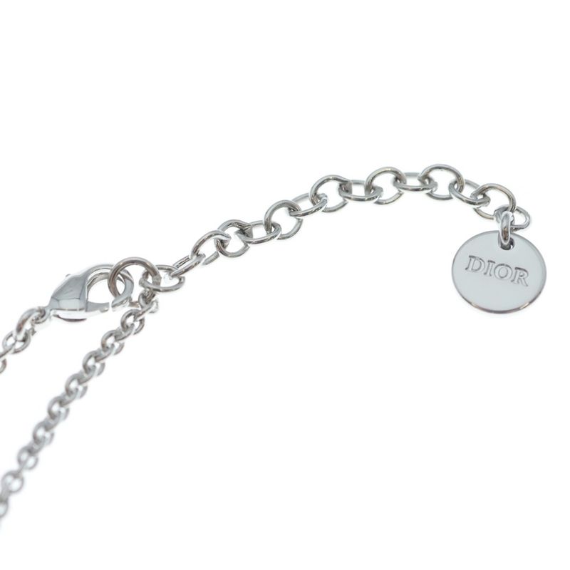Dior Petit Cdlogo Line Stone Necklace Pendant Chain Silver
