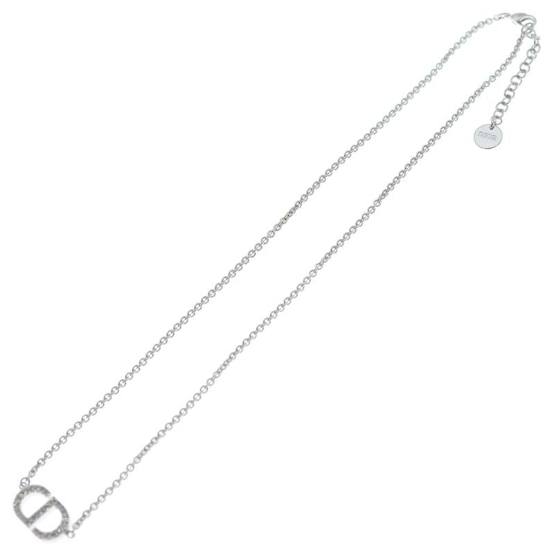 Dior Petit Cdlogo Line Stone Necklace Pendant Chain Silver