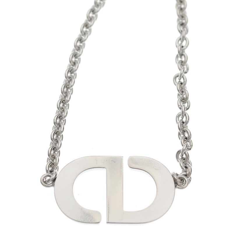 Dior Petit Cdlogo Line Stone Necklace Pendant Chain Silver