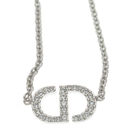 Dior Petit Cdlogo Line Stone Necklace Pendant Chain Silver