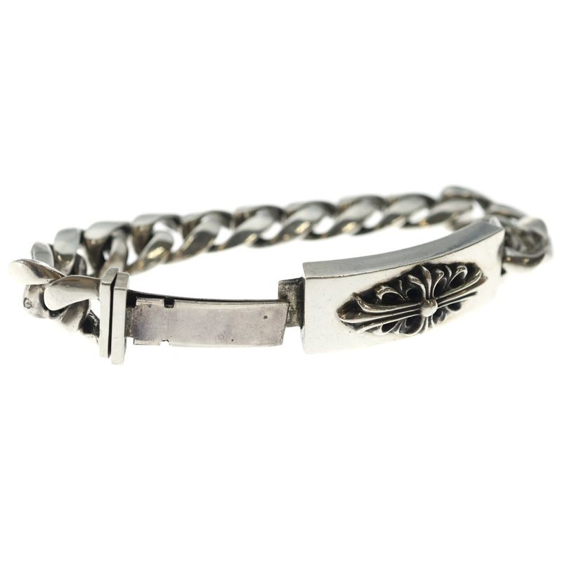 Chrome Hearts ID Floral Crs Cross ID Classic Link Bracelet Silver