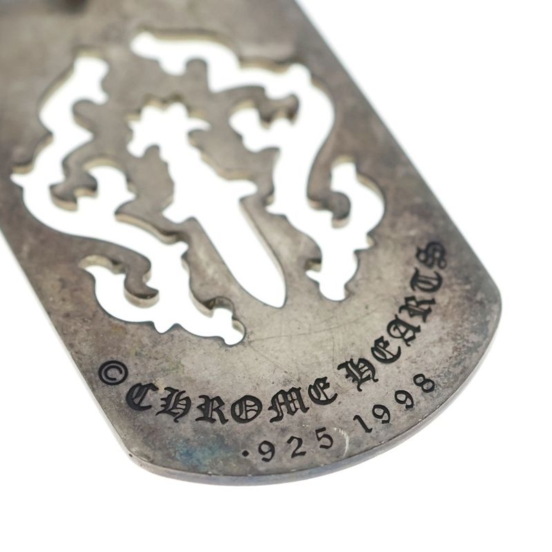 Chrome Hearts D Tag Lrg Dagger Vine Daga Cutout Dog Tag Large Pendant Top Silver