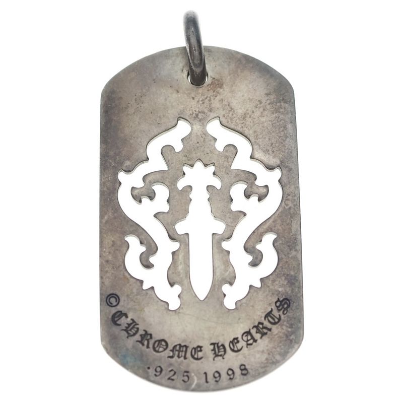 Chrome Hearts D Tag Lrg Dagger Vine Daga Cutout Dog Tag Large Pendant Top Silver
