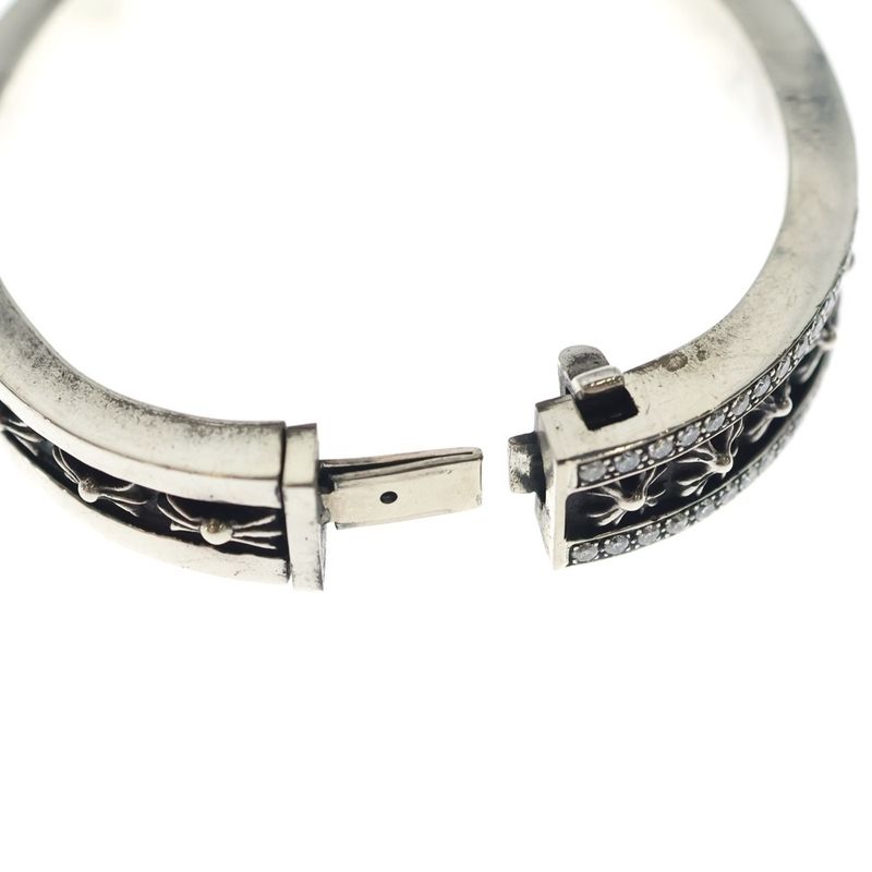 Chrome Hearts Narrow CH Plus Pave Dia CH Diamond Silver Bracelet