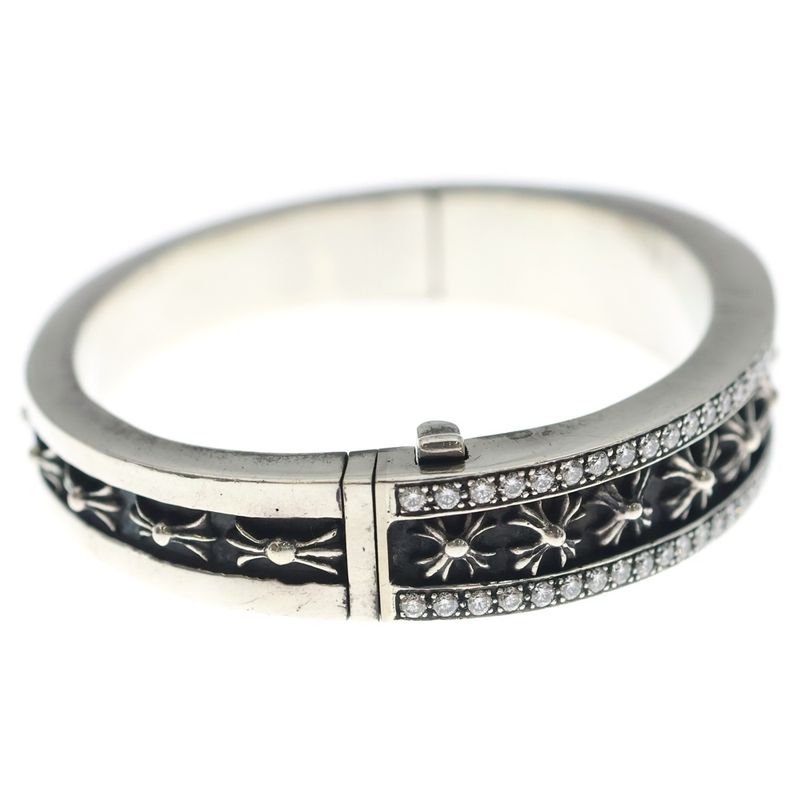 Chrome Hearts Narrow CH Plus Pave Dia CH Diamond Silver Bracelet