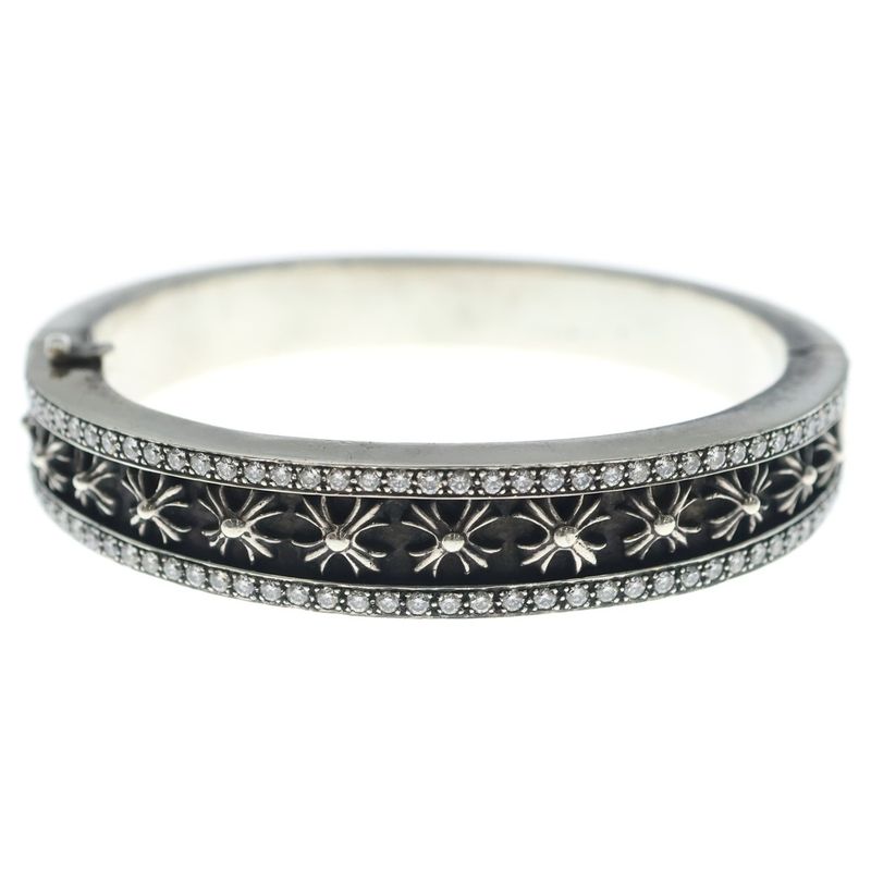 Chrome Hearts Narrow CH Plus Pave Dia CH Diamond Silver Bracelet
