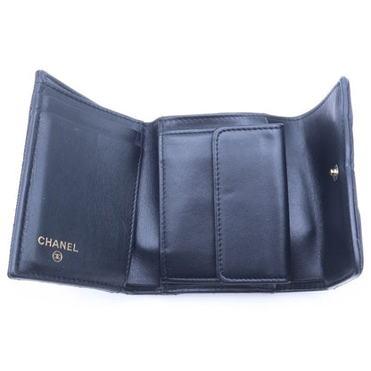 Chanel Caviar Leather CC Logo Filigree Compact Wallet Trifold Black