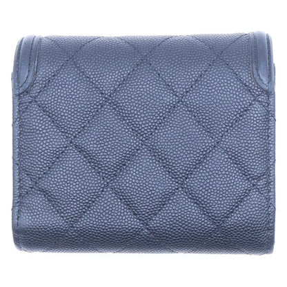 Chanel Caviar Leather CC Logo Filigree Compact Wallet Trifold Black