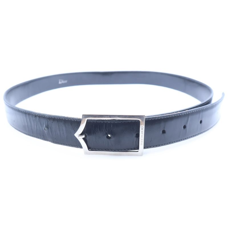 Dior Homme Shiny Metal D Buckle Leather Belt Black