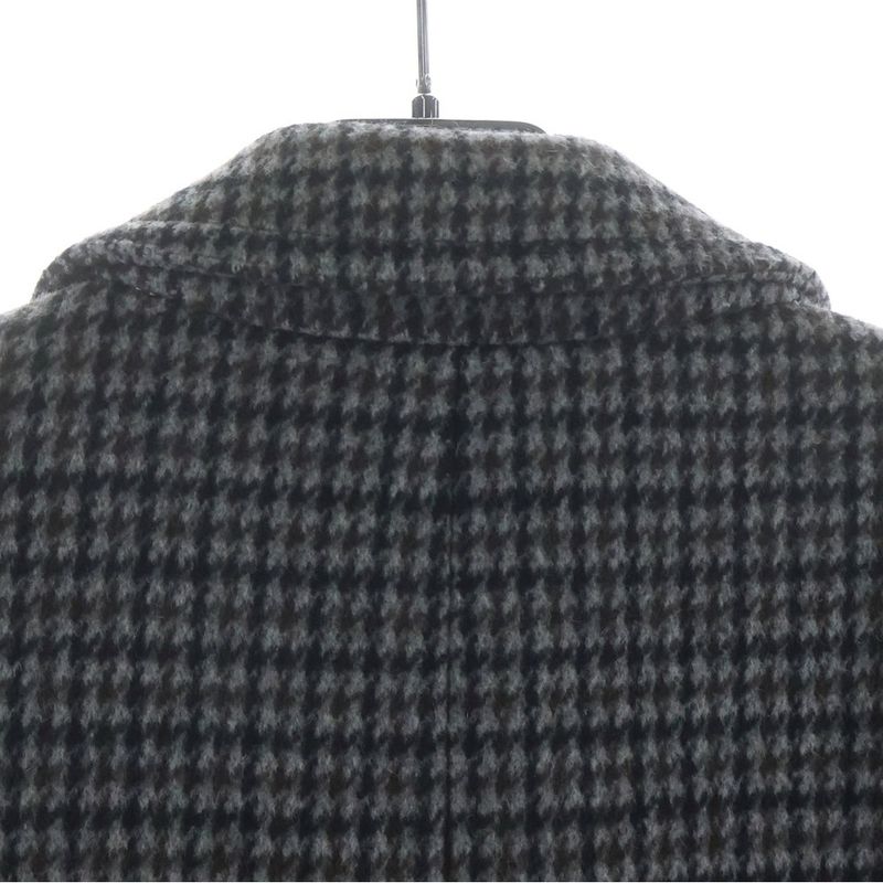 Saint Laurent Paris Houndstooth Double Breasted Wool Coat Gray