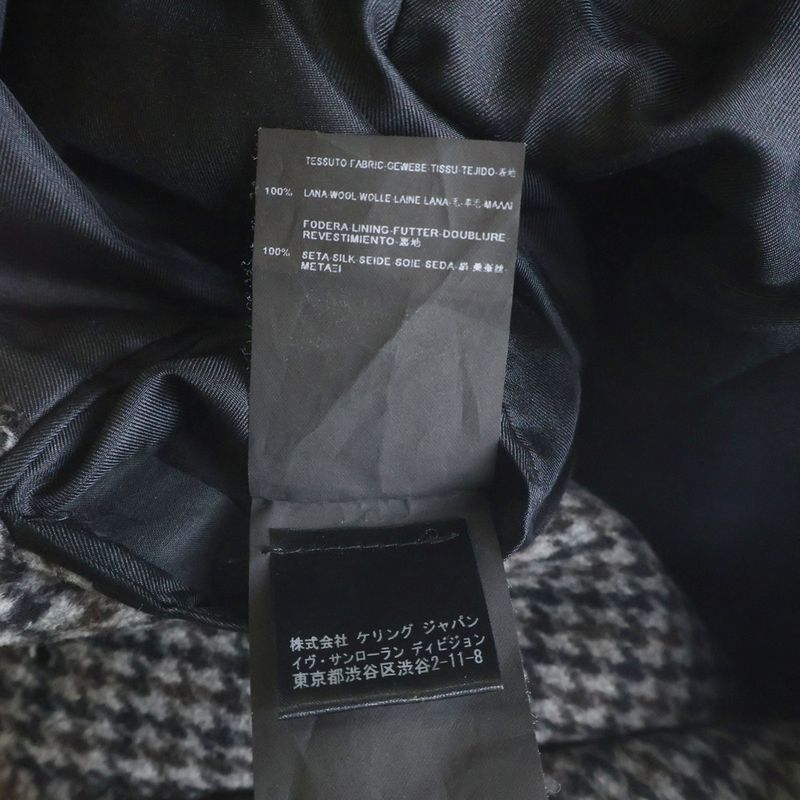 Saint Laurent Paris Houndstooth Double Breasted Wool Coat Gray
