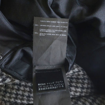 Saint Laurent Paris Houndstooth Double Breasted Wool Coat Gray