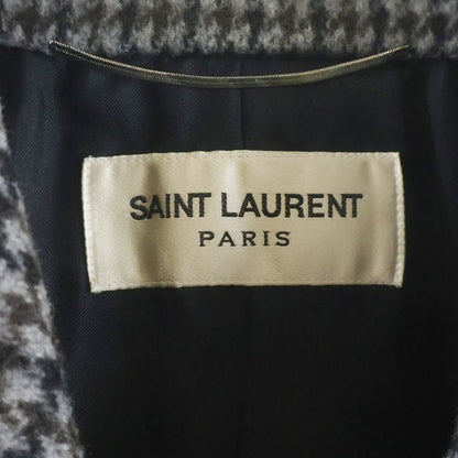 Saint Laurent Paris Houndstooth Double Breasted Wool Coat Gray