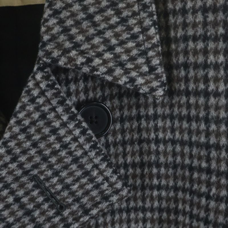 Saint Laurent Paris Houndstooth Double Breasted Wool Coat Gray