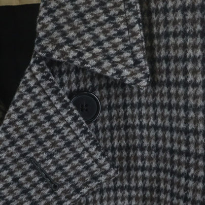 Saint Laurent Paris Houndstooth Double Breasted Wool Coat Gray