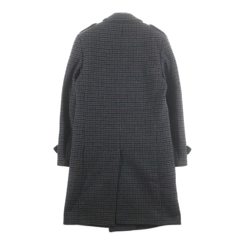 Saint Laurent Paris Houndstooth Double Breasted Wool Coat Gray