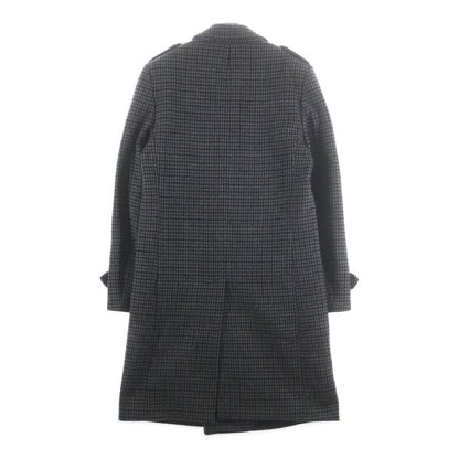 Saint Laurent Paris Houndstooth Double Breasted Wool Coat Gray