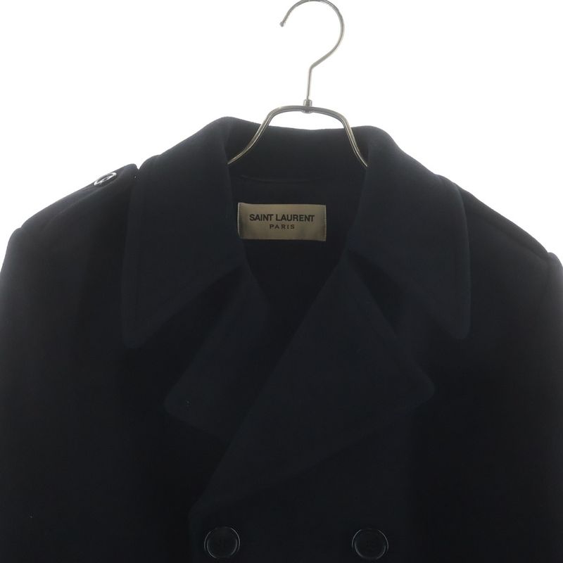 Saint Laurent Paris Melton Pea Coat Navy