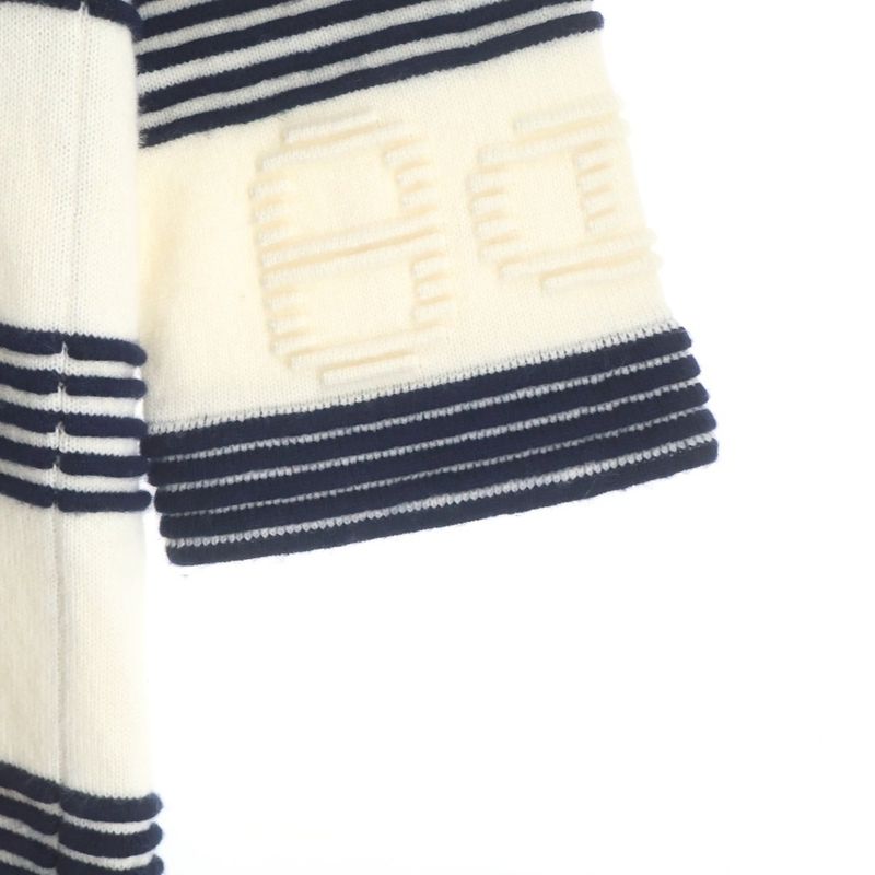 Hermes Chaine D'ancre Jacquard Border Cashmere Cotton Knit Cardigan Ivory Navy