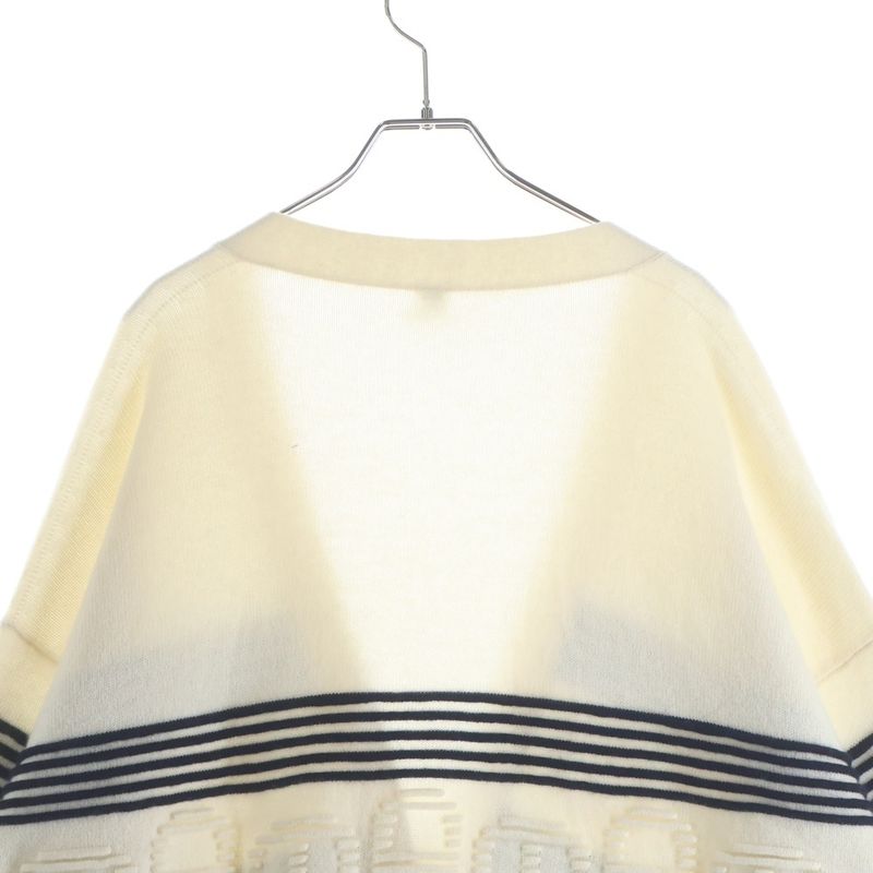 Hermes Chaine D'ancre Jacquard Border Cashmere Cotton Knit Cardigan Ivory Navy
