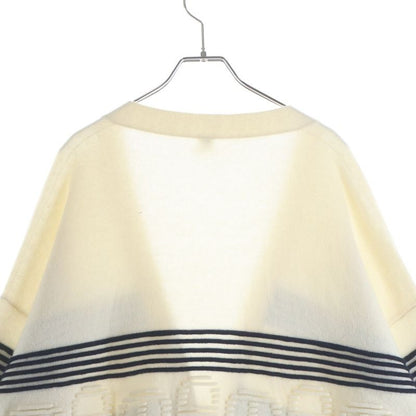 Hermes Chaine D'ancre Jacquard Border Cashmere Cotton Knit Cardigan Ivory Navy