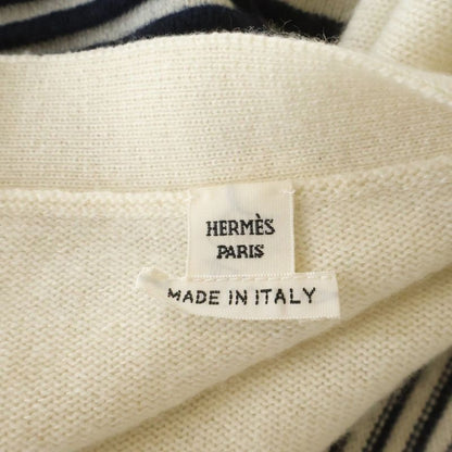 Hermes Chaine D'ancre Jacquard Border Cashmere Cotton Knit Cardigan Ivory Navy