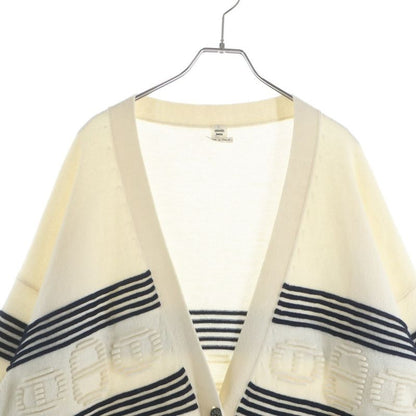 Hermes Chaine D'ancre Jacquard Border Cashmere Cotton Knit Cardigan Ivory Navy