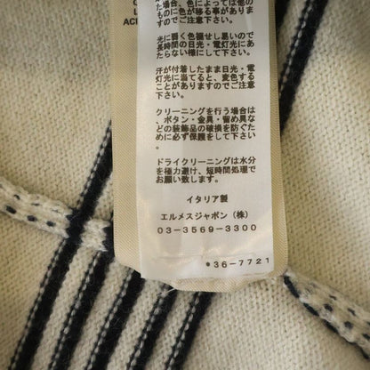 Hermes Chaine D'ancre Jacquard Border Cashmere Cotton Knit Cardigan Ivory Navy
