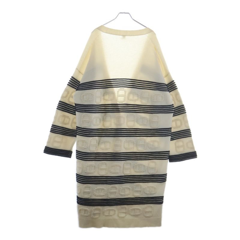 Hermes Chaine D'ancre Jacquard Border Cashmere Cotton Knit Cardigan Ivory Navy