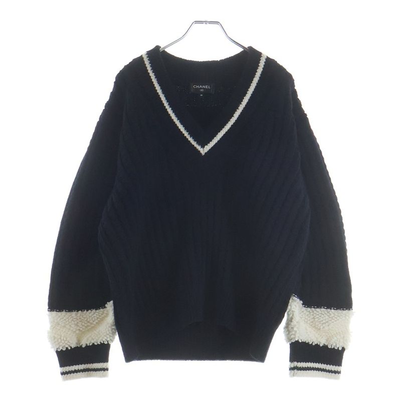 Chanel Coco Neige Wool Knit Sweater Navy
