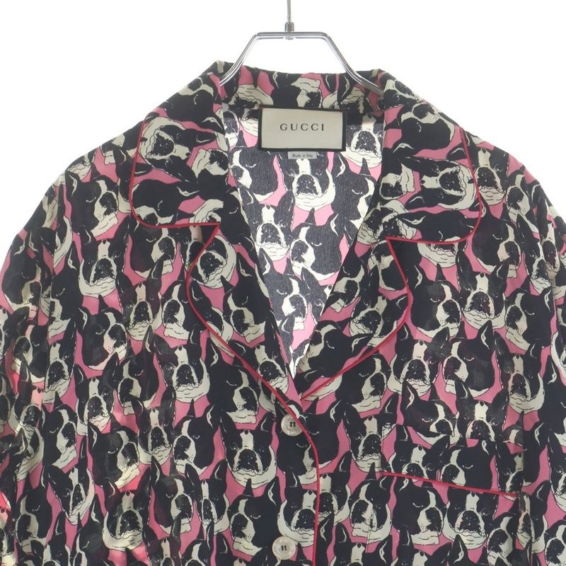 Gucci Silk Bulldog Shirt Long Sleeve Black