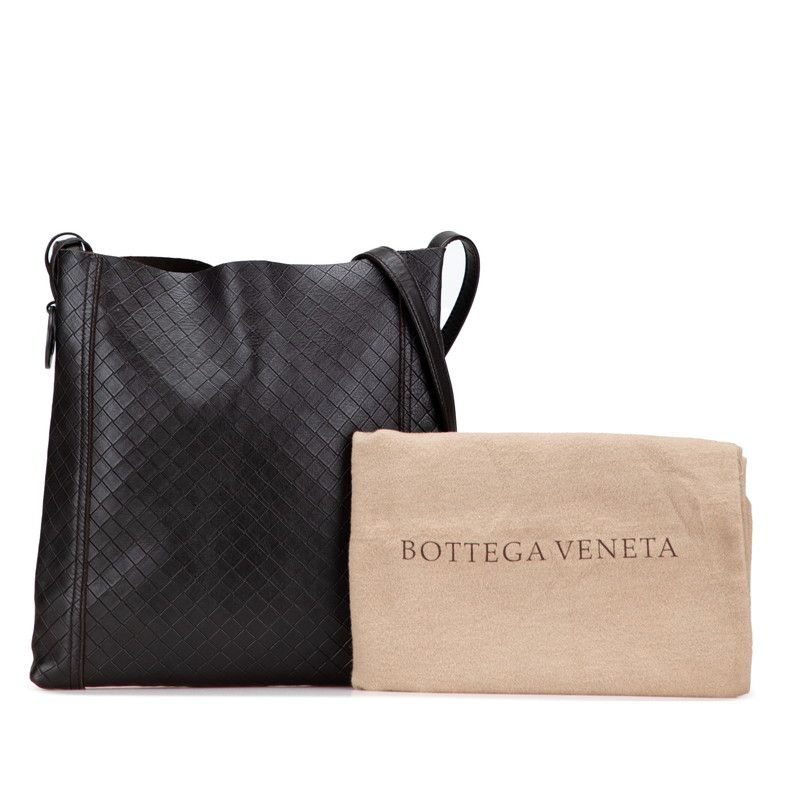 Bottega Veneta Intrecciato Crossbody Shoulder Bag Dark Brown Leather