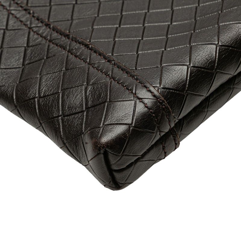 Bottega Veneta Intrecciato Crossbody Shoulder Bag Dark Brown Leather